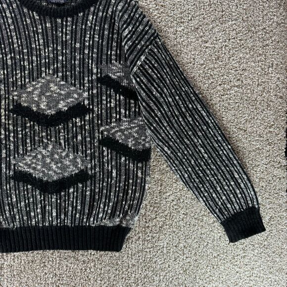 Vintage Edison Knitwear Sweater Mens Large Silver Black Pullover Made In USA VTG - Picture 4 of 13